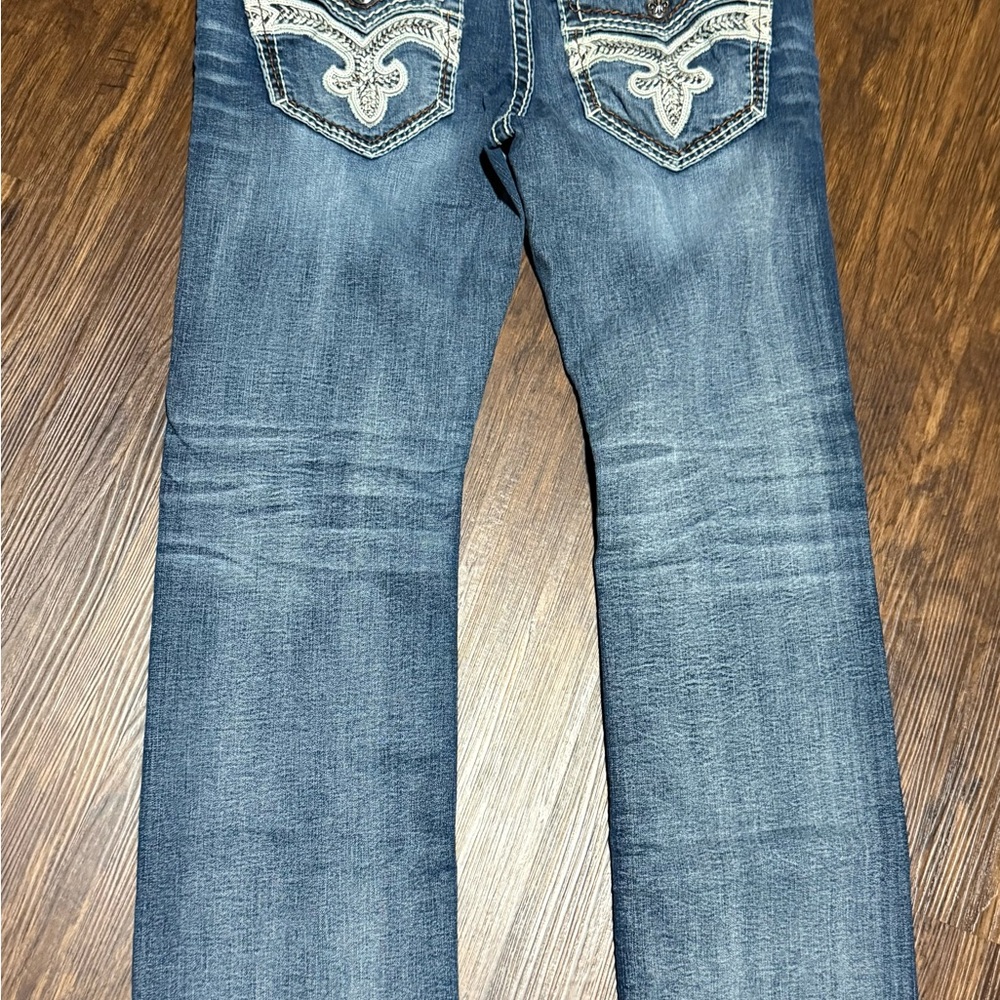 Rock Revival Dark Blue Denim Jeans Ander Straight - Picture 4 of 5